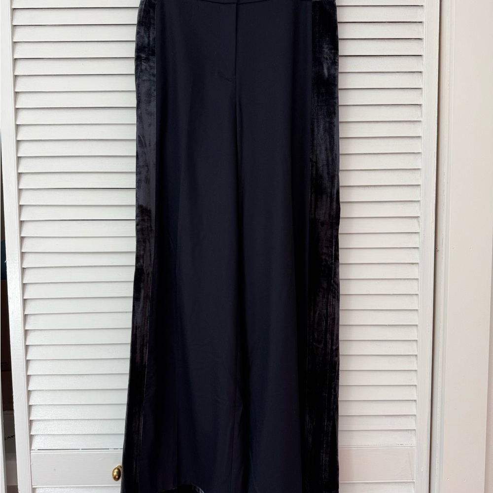 Navy J Crew wool Wide-Leg pants with velvet border